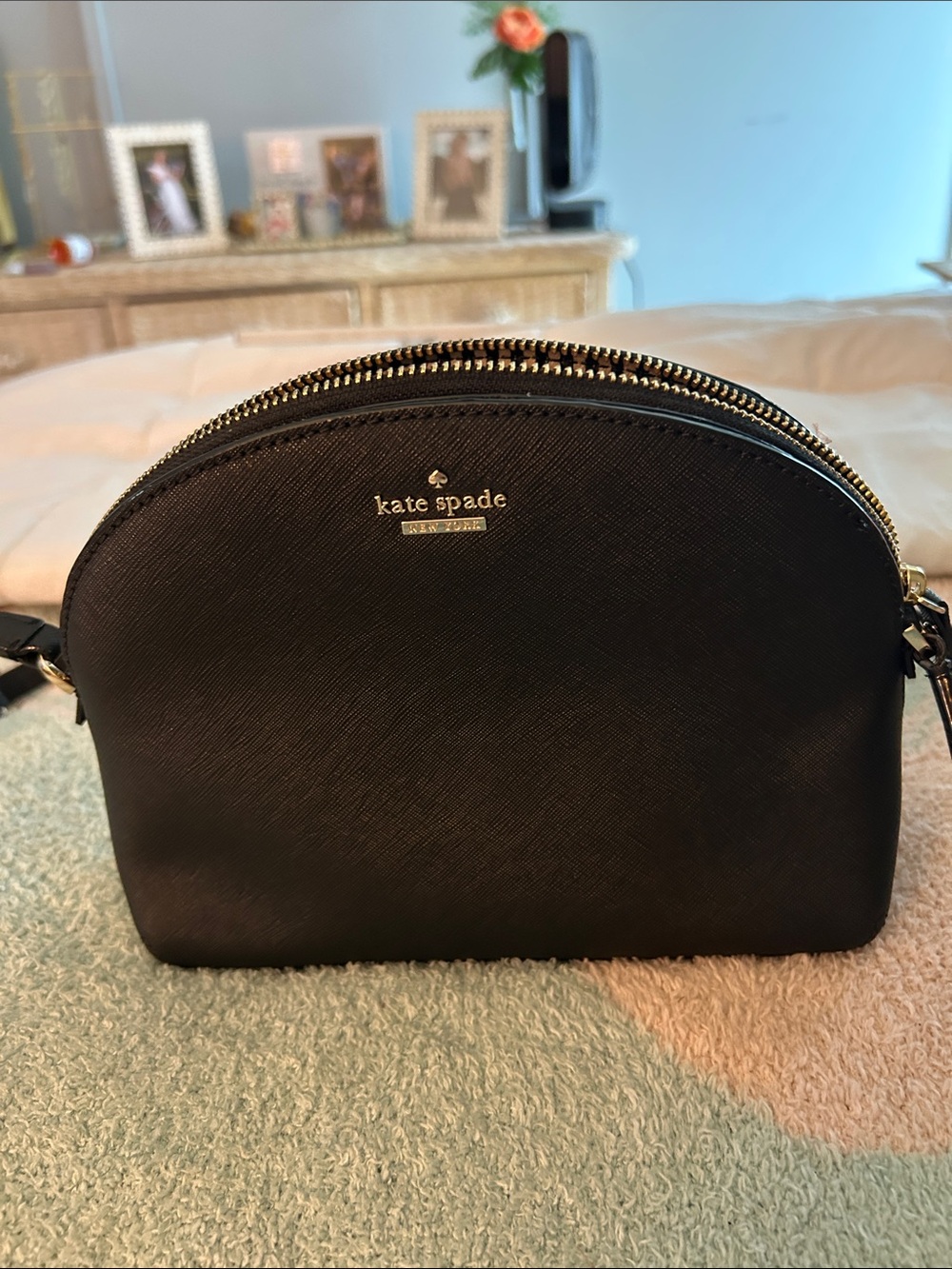 kate spade Black Saffiano Dome Crossbody Bag with Gold Hardware